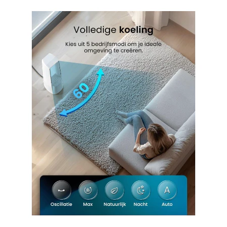 Pro Breeze smart rotorloze ventilator, 101 cm, gelijkstroommotor, ventilator met afstandsbediening, led-display, 6 snelheden, 5 bedrijfsmodi, automatische 60° oscillatie, 7 uur timer, wit - Image 5