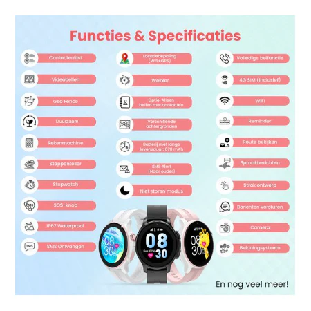 VUBIO 4G Kinder Smartwatch L1 - GPS - Videobellen - Roze - Image 3