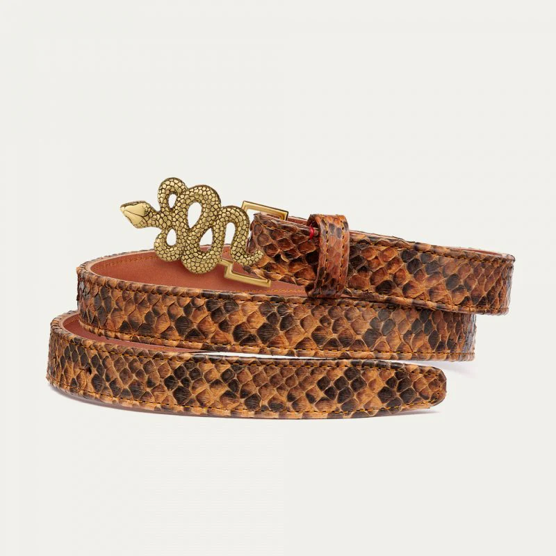 Claris Virot Mokka Belt Buckle Leather - Silvery Snake