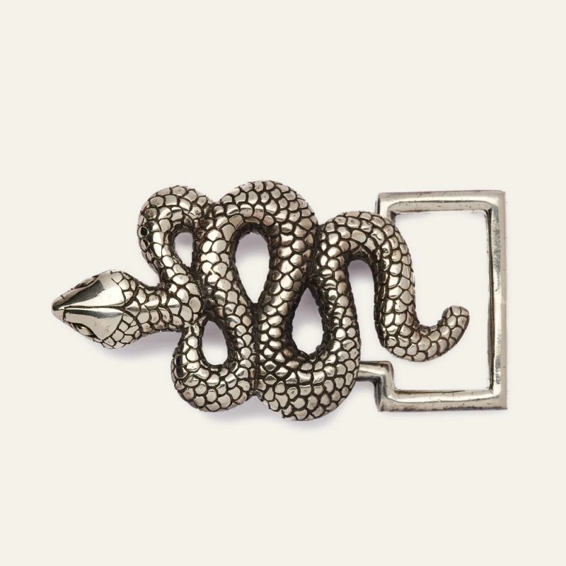 Claris Virot Mokka Belt Buckle Leather - Silvery Snake - Image 2