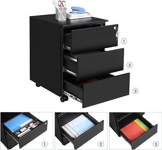 SONGMICS verrijdbaar ladenblok met 3x lade - kleur zwart - Image 5