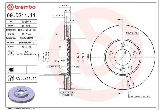 Remschijf 09.D211.11 Brembo - Image 2