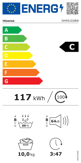 Hisense warmtepompdroger DH5S102BW -5S Serie - 10kg - Image 2